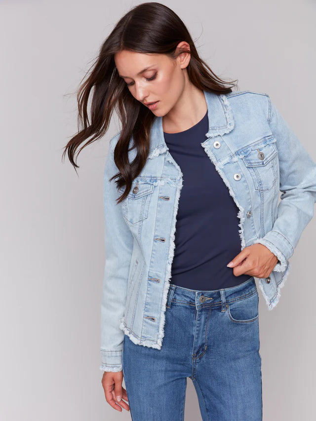 Charlie B. Stretch Denim Fringe Jacket- 2 Colors