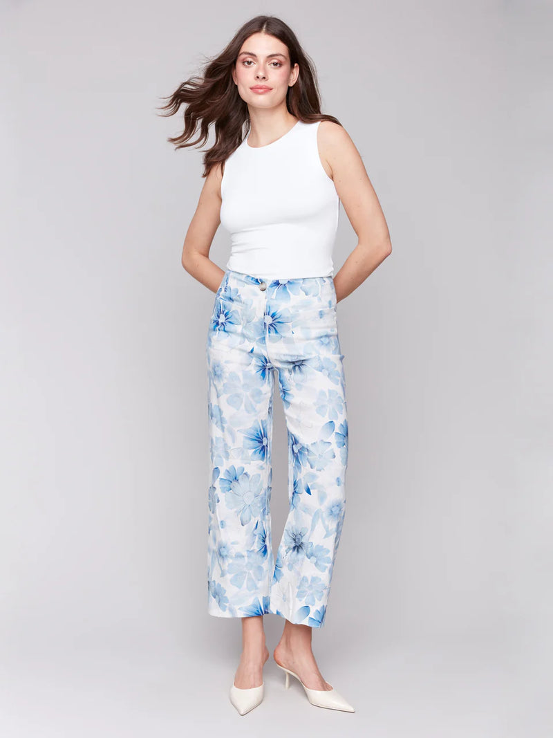 Charlie B. Floral Linen Blend Crop Pant