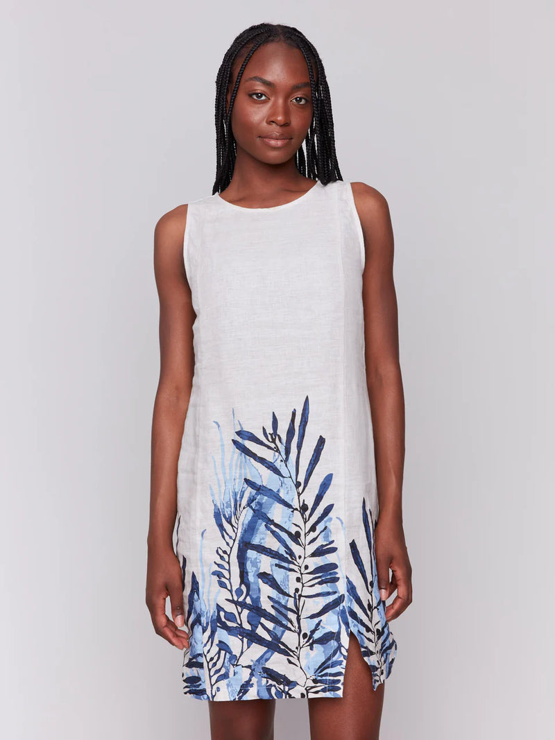 Charlie B. Linen Blend Palm Border Dress