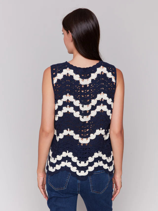 Charlie B. Wavy Navy Crochet Tank