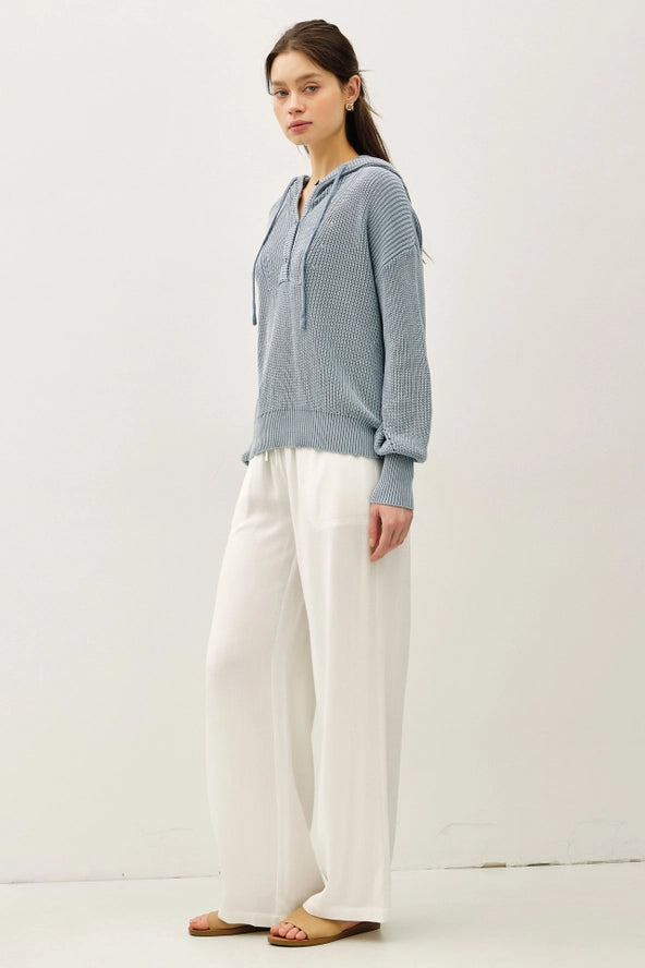 Lightweight Knit Hooded Henley- 2 Colors