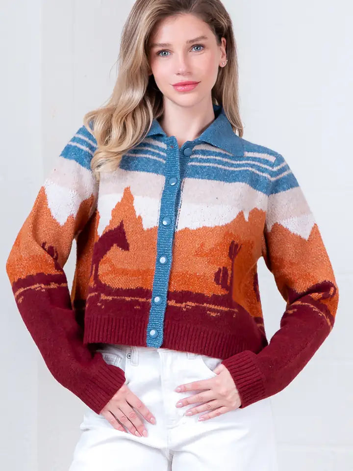 Western Cardigan- Blue Multi