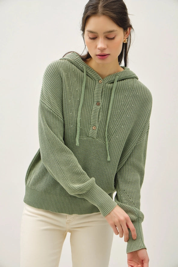 Lightweight Knit Hooded Henley- 2 Colors