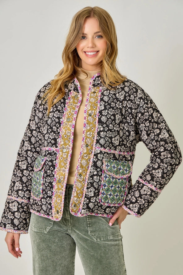 Mystree Mixed Media Quilted Jacket