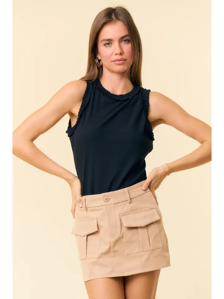Solid Knit Ruffle Trim Tank- 4 Colors