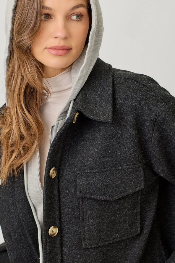 Twofer Hooded Solid Coat- 2 Colors