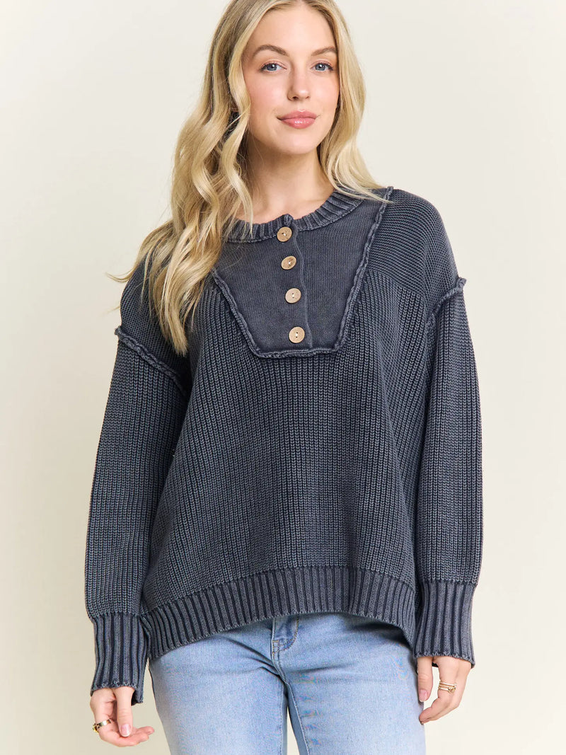 Oversized Cotton Henley Sweater