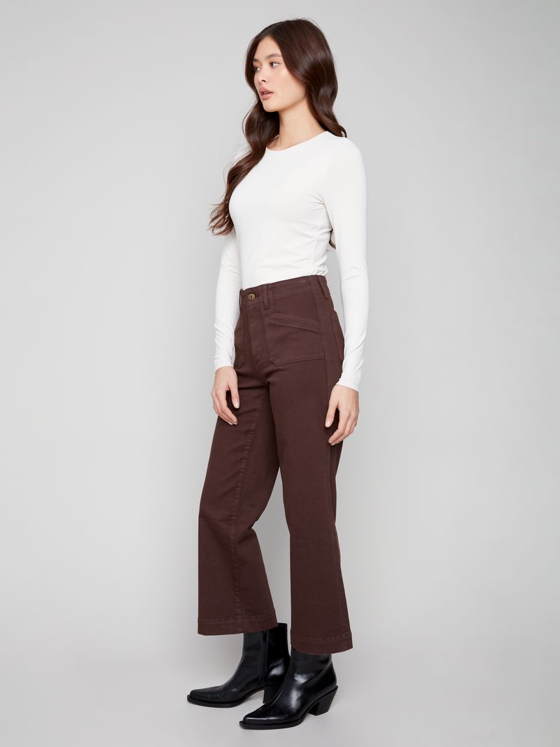 Charlie B. Mocha Cropped Wide Leg Twill