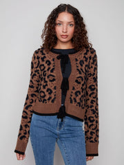 Charlie B. Plush Knit Bow Tie Cheeta Cardi