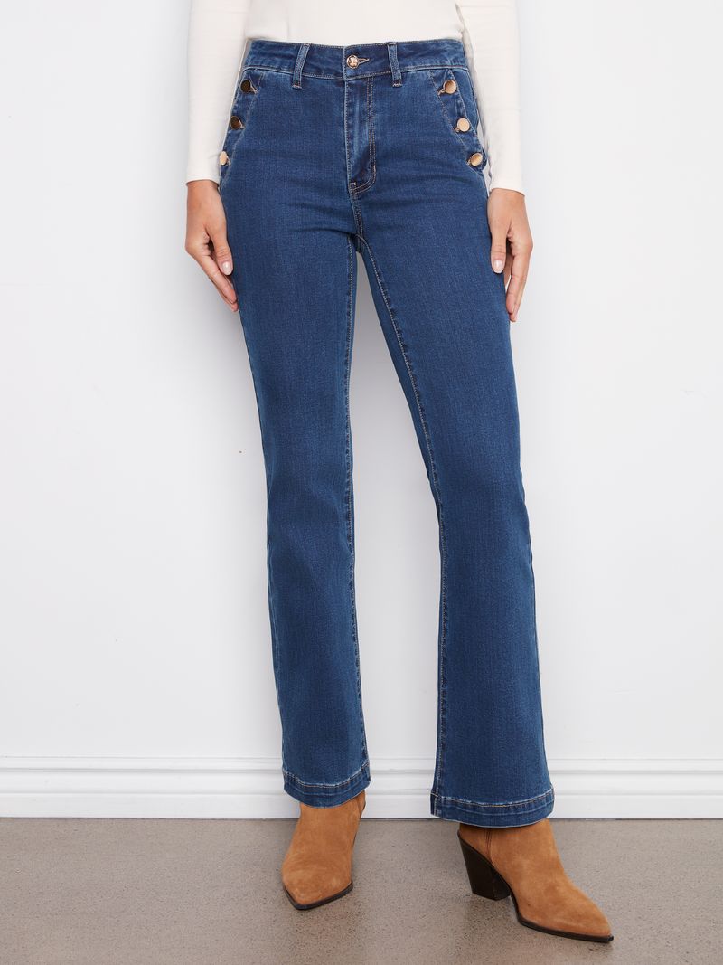 Charlie B. Flare Denim Jeans with Buttons
