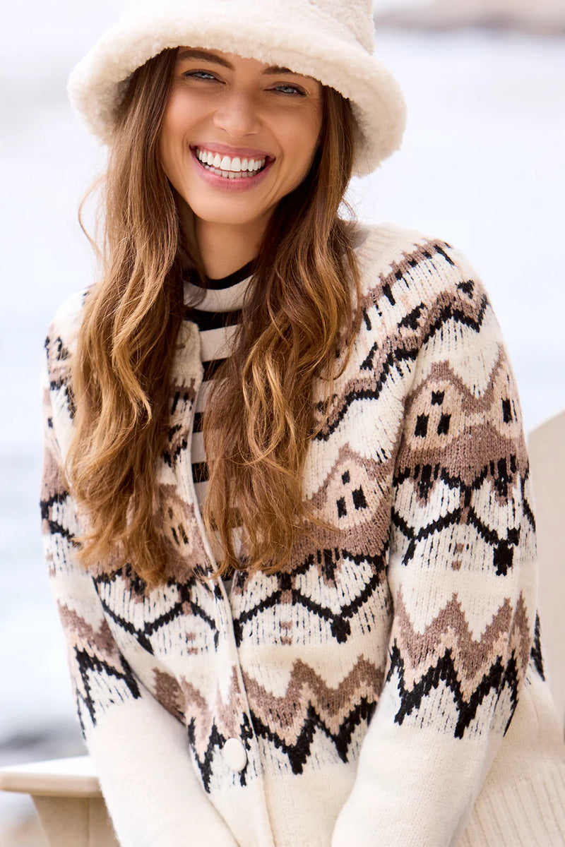 Tribal Fair Isle Button Front Cardigan