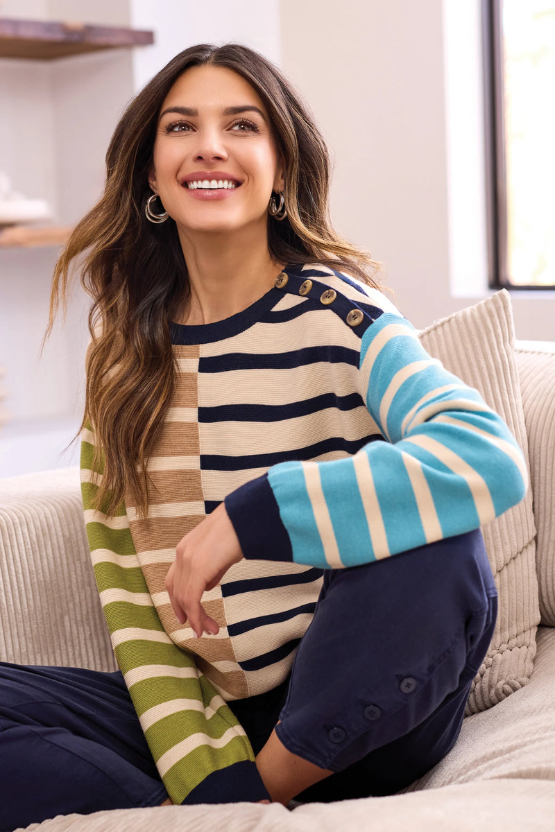Tribal Multi Stripe Crewneck Sweater