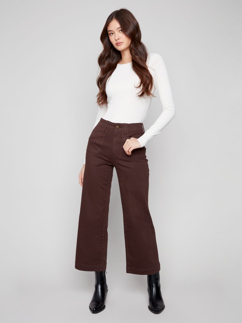 Charlie B. Mocha Cropped Wide Leg Twill