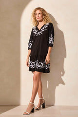 Tribal Embroidered 3/4 Flounce Dress