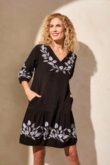 Tribal Embroidered 3/4 Flounce Dress