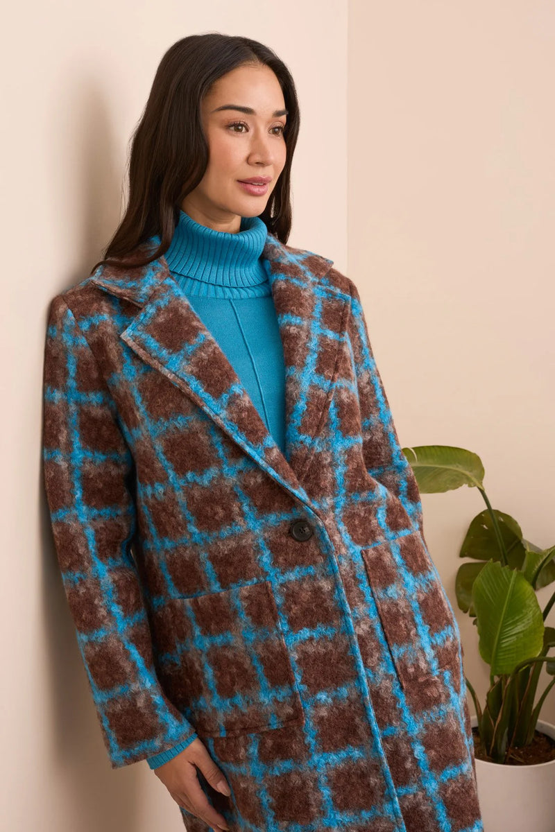 Tribal Boucle Plaid Button-Front Coat