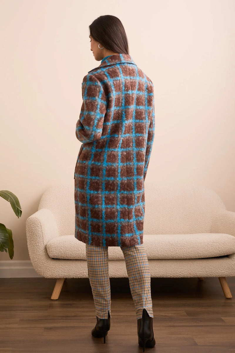 Tribal Boucle Plaid Button-Front Coat
