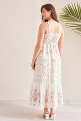 Tribal English Embroidery White Maxi Dress