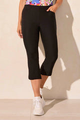 Tribal Pull-On Slit-Hem Capri- 2 Colors