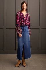 Tribal Denim Maxi Skirt
