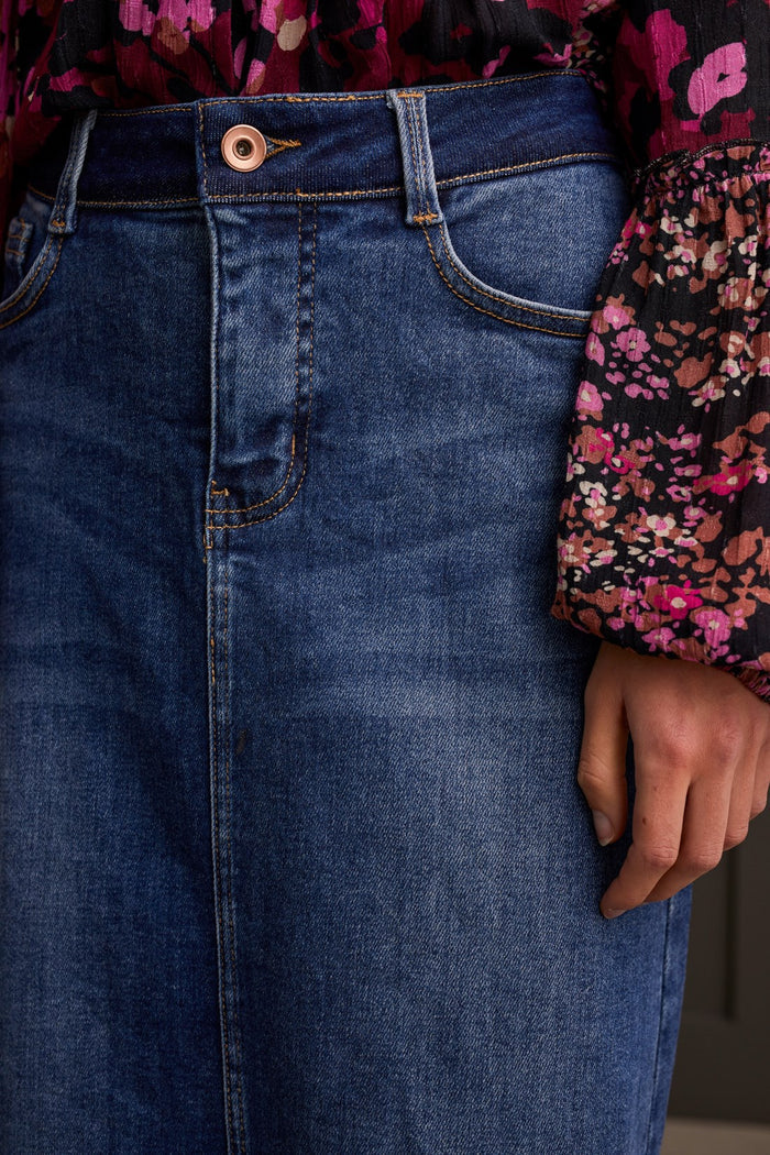 Tribal Denim Maxi Skirt