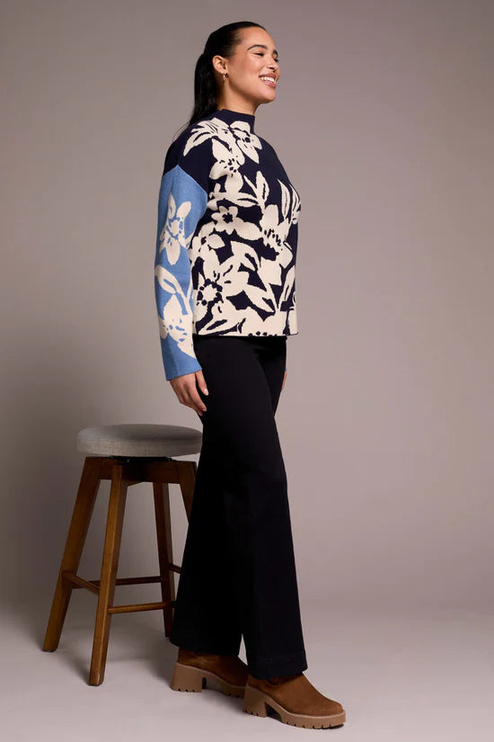 Tribal Knit Jacquard Floral Sweater