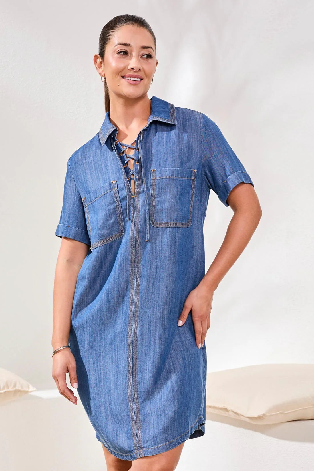 Tribal Denim Tencel Lace-Up Shirtdress Tribal Denim Tencel Lace-Up Shirtdress