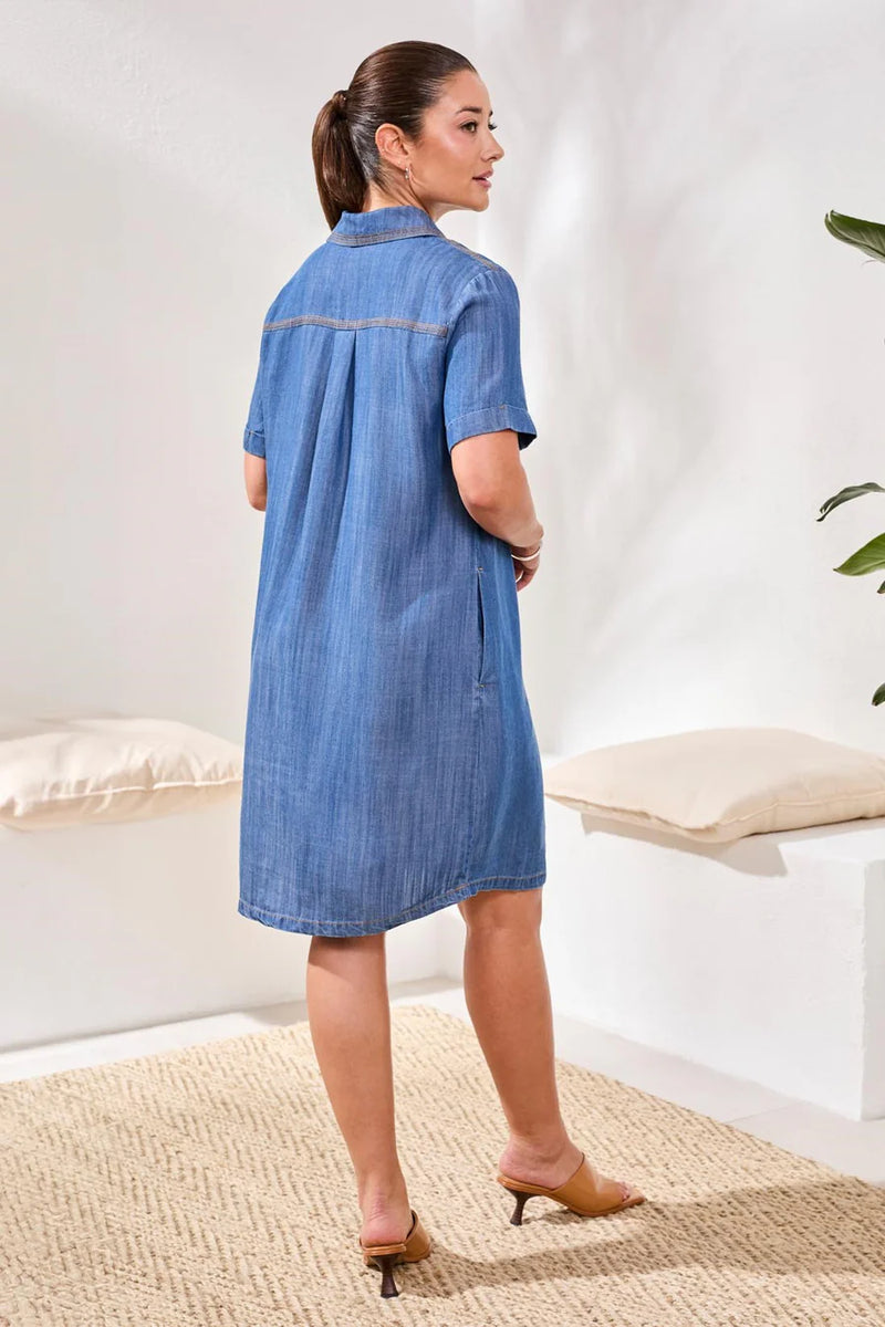 lace up denim shirt dress Denim A-Line Shirt Dress Small