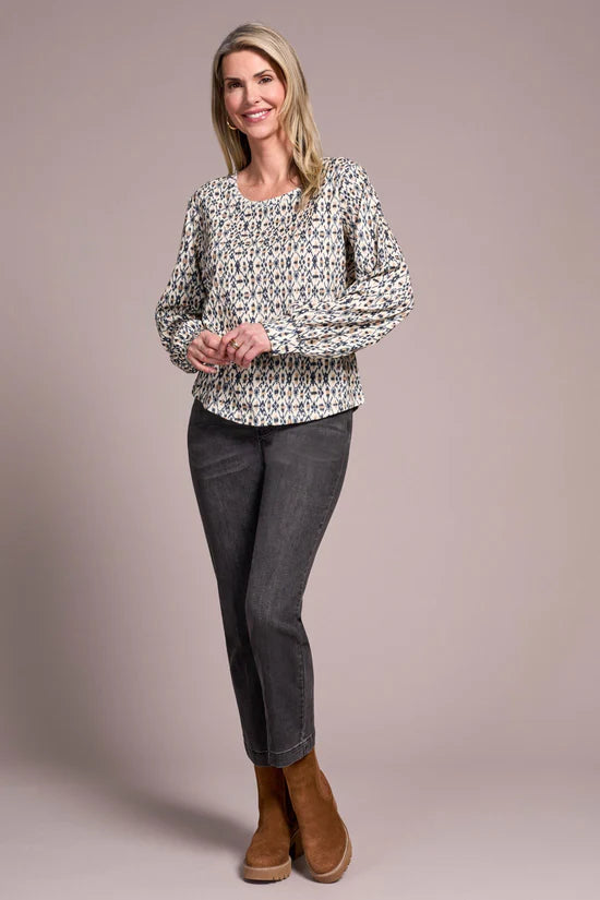 Tribal Printed Long Sleeve Crew Neck Top- Multiple Prints