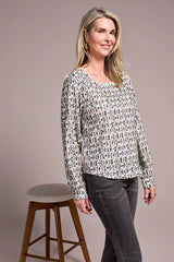 Tribal Printed Long Sleeve Crew Neck Top- Multiple Prints