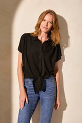 Tribal Tie-Front Short Sleeve Top- 3 Colors