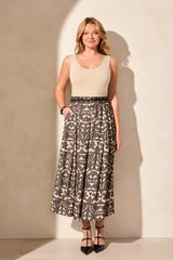 Tribal Pull-On Embroidered Band Skirt