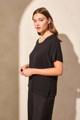 Tribal Flowy Crew Neck Top with Shirred Back- Multiple Colors!