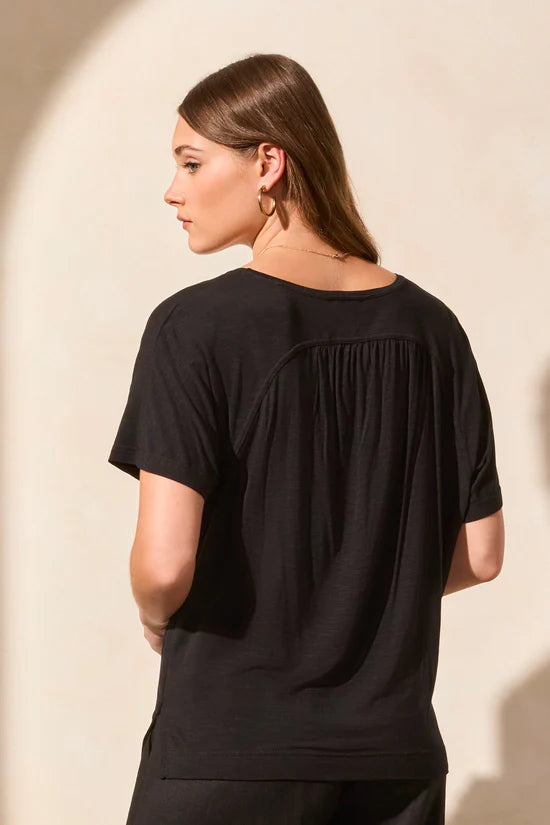Tribal Flowy Crew Neck Top with Shirred Back- Multiple Colors!