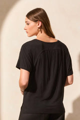 Tribal Flowy Crew Neck Top with Shirred Back- Multiple Colors!