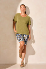 Tribal Flowy Crew Neck Top with Shirred Back- Multiple Colors!
