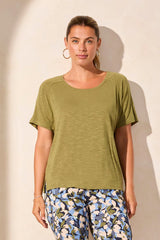 Tribal Flowy Crew Neck Top with Shirred Back- Multiple Colors!