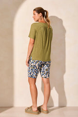 Tribal Flowy Crew Neck Top with Shirred Back- Multiple Colors!