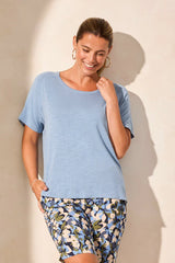 Tribal Flowy Crew Neck Top with Shirred Back- Multiple Colors!