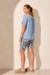 Tribal Flowy Crew Neck Top with Shirred Back- Multiple Colors!