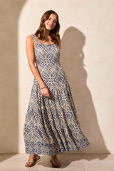 Tribal Square Neck Tiered Maxi Dress