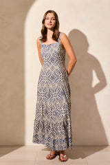 Tribal Square Neck Tiered Maxi Dress
