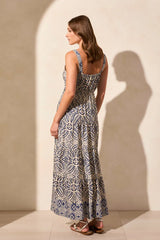 Tribal Square Neck Tiered Maxi Dress