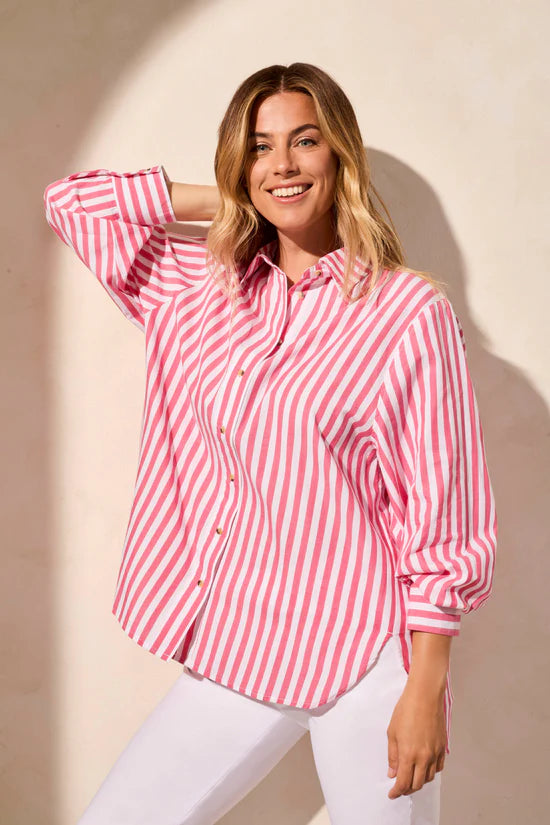 Tribal Teaberry Striped Button-Up