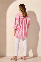 Tribal Teaberry Striped Button-Up