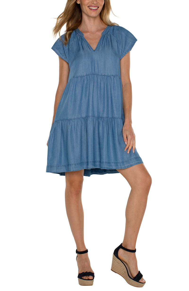 Liverpool Tiered Chambray Dress