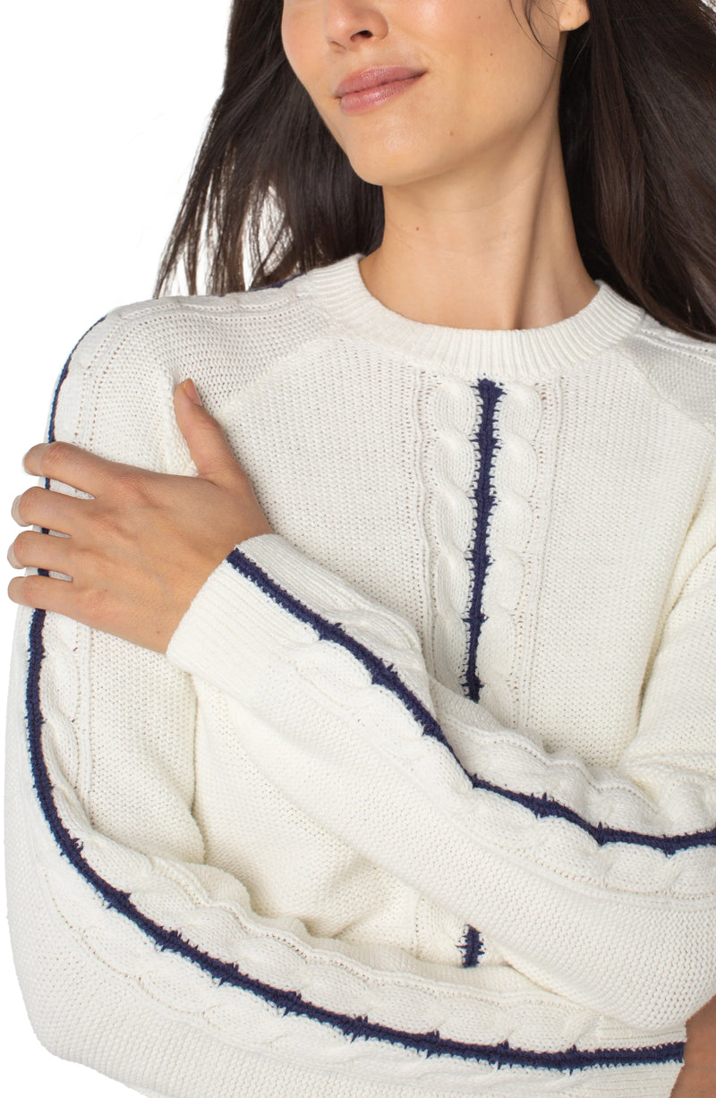 Liverpool Cream & Navy Cable Knit Sweater