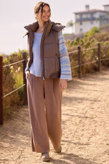 Tribal Quilted Hooded Vest- Fossil