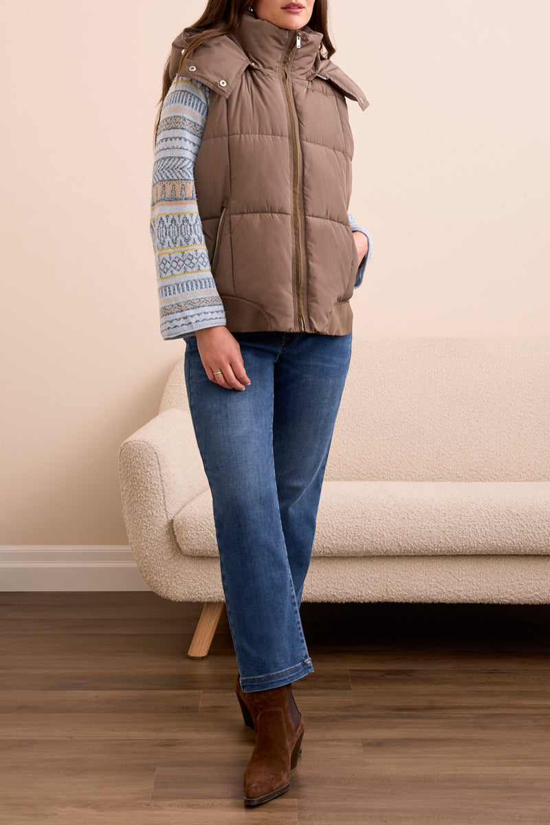 Tribal Quilted Hooded Vest- Fossil