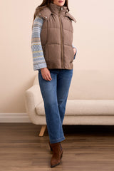 Tribal Quilted Hooded Vest- Fossil